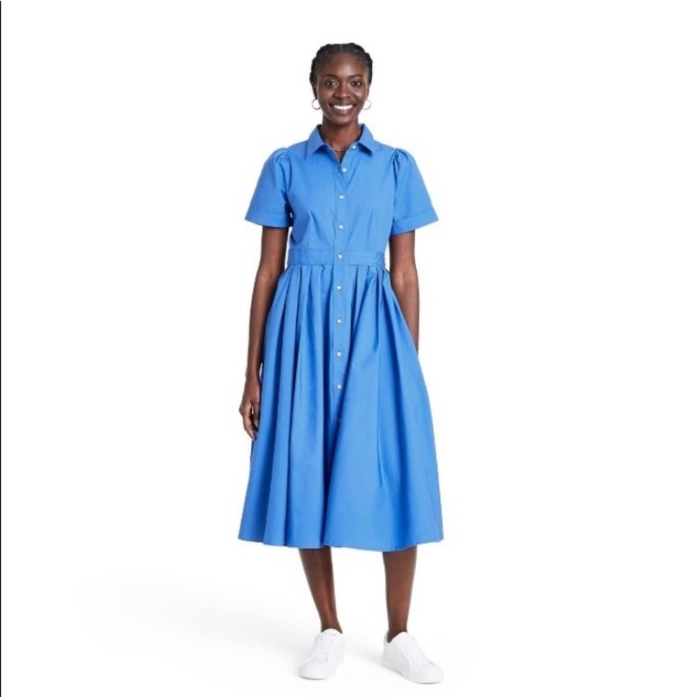Alexis For Target Dress Size XS Short Sleeve Shirtdress Pockets Blue Midi NWT